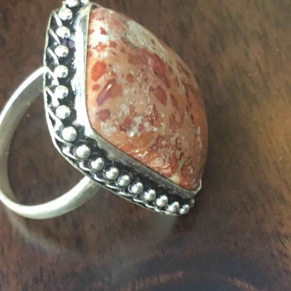 Handcrafted Mexican Bird (or Bacon) Jasper Boho Statement Ring Size 9